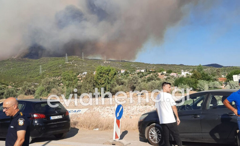 Μεγάλη φωτιά στην Κεντρική Εύβοια - Ισχυροί άνεμοι στο σημείο