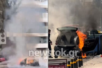 Γλυφάδα: Αυτοκίνητο τυλίχτηκε στις Φλόγες στη Λεωφόρο Ποσειδώνος