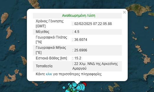Δύο ισχυροί σεισμοί άνω των 4 Ρίχτερ μέσα σε λίγη ώρα στην Αμοργό