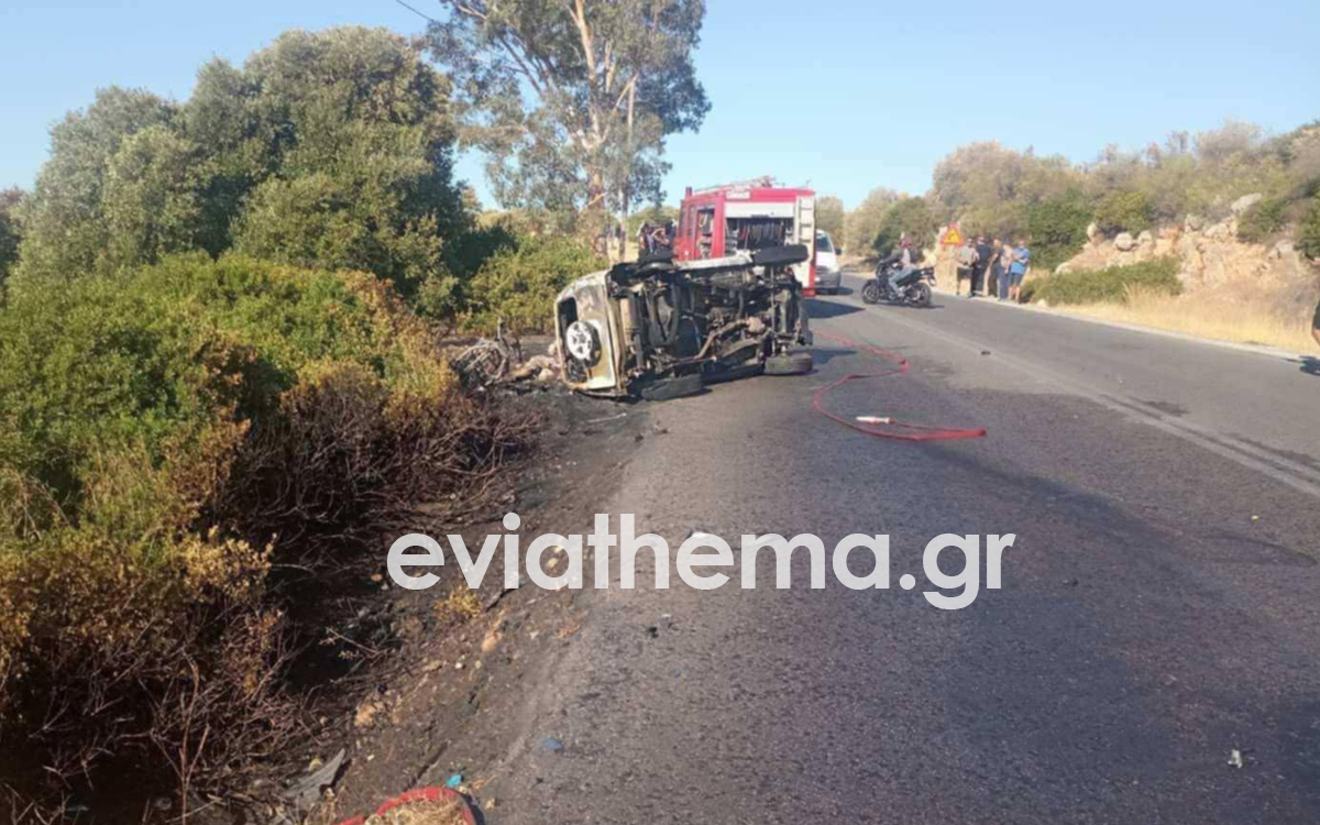 Τραγωδία στην Εύβοια: Μηχανή καρφώθηκε σε τζιπ που τυλίχθηκε στις φλόγες – Ένας νεκρός και τρεις τραυματίες (Εικόνες)