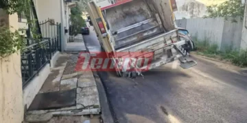 Πάτρα: Καθίζηση δρόμου «κατάπιε» απορριμματοφόρο – Ένας τραυματίας