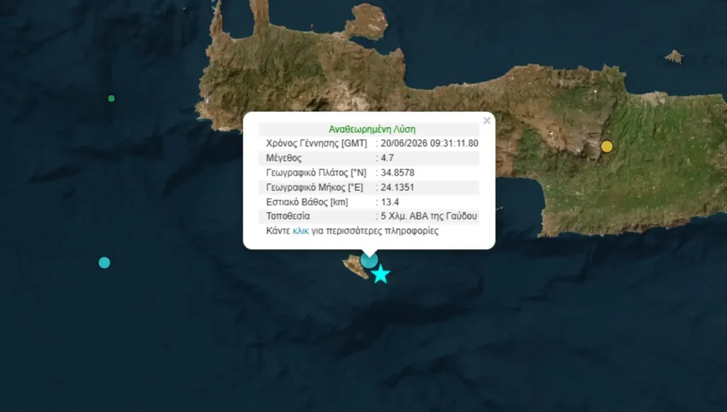 Ισχυρός διπλός σεισμός 5,3 και 4,7 Ρίχτερ στη Γαύδο - newstok.gr